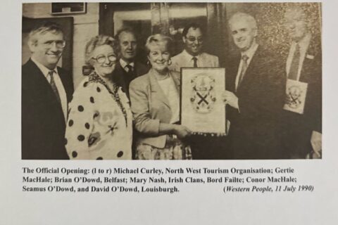 Official opening of the first Ó Dubhda Clan Rally, Enniscrone, July 1990