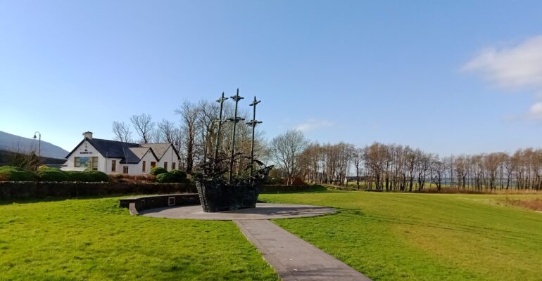 John Behan's bronze coffin-ship sculpture, National Famine Memorial at Murrisk, County Mayo