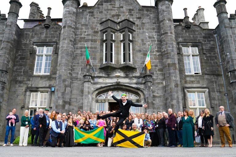 2025 Rally — clan gathered on the steps of Belleek Castle