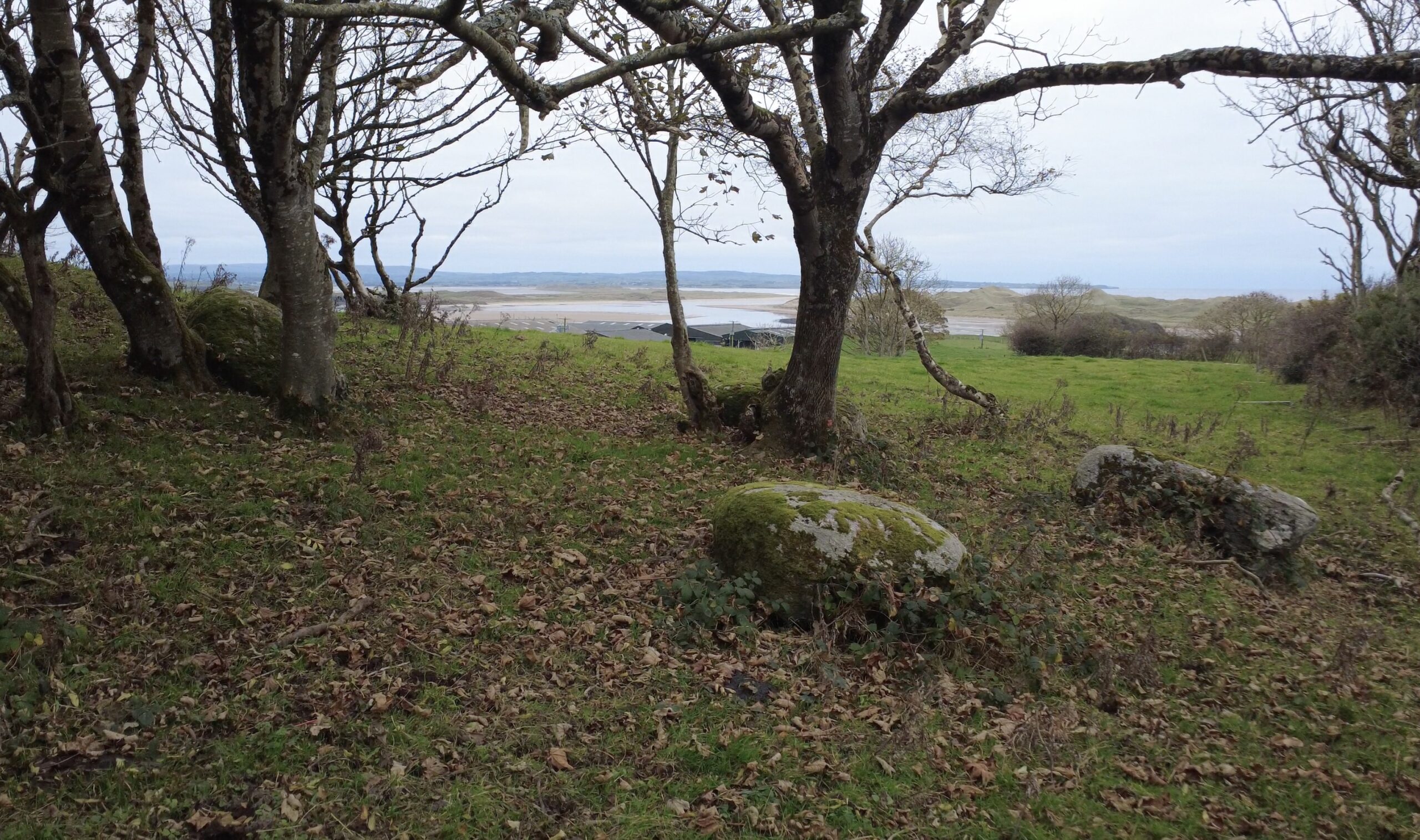 A closer view of the Mermaid Rocks at Scurmore — standing stones set beside a Bronze Age barrow.