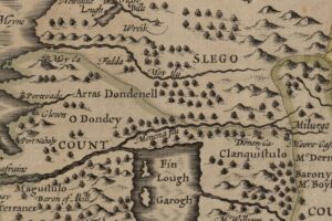 Closeup: O Dondey labeled on the Sligo coast in John Speed's 1610 map